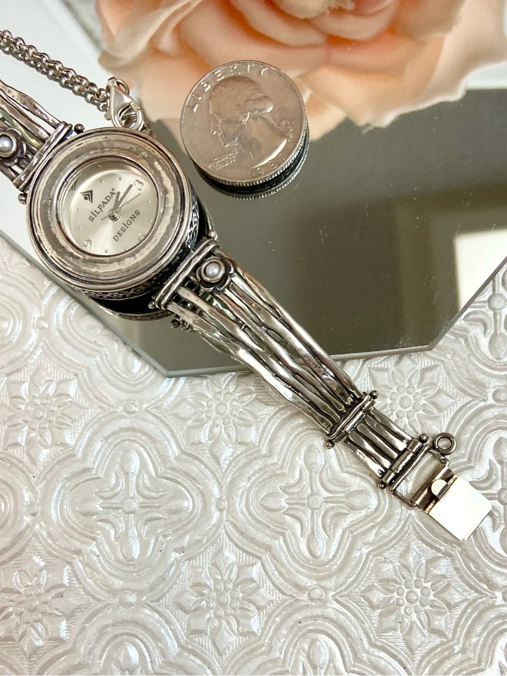 Silpada Designs Hammered Sterling Silver 925 Bracelet Watch Marked 